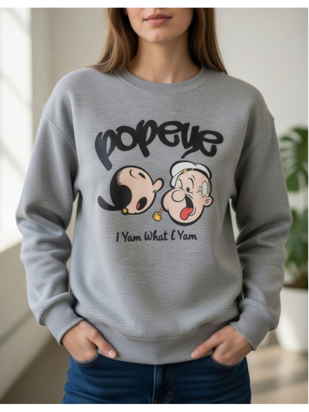 Popeye Graphic Sweatshirt Grey Black Size M